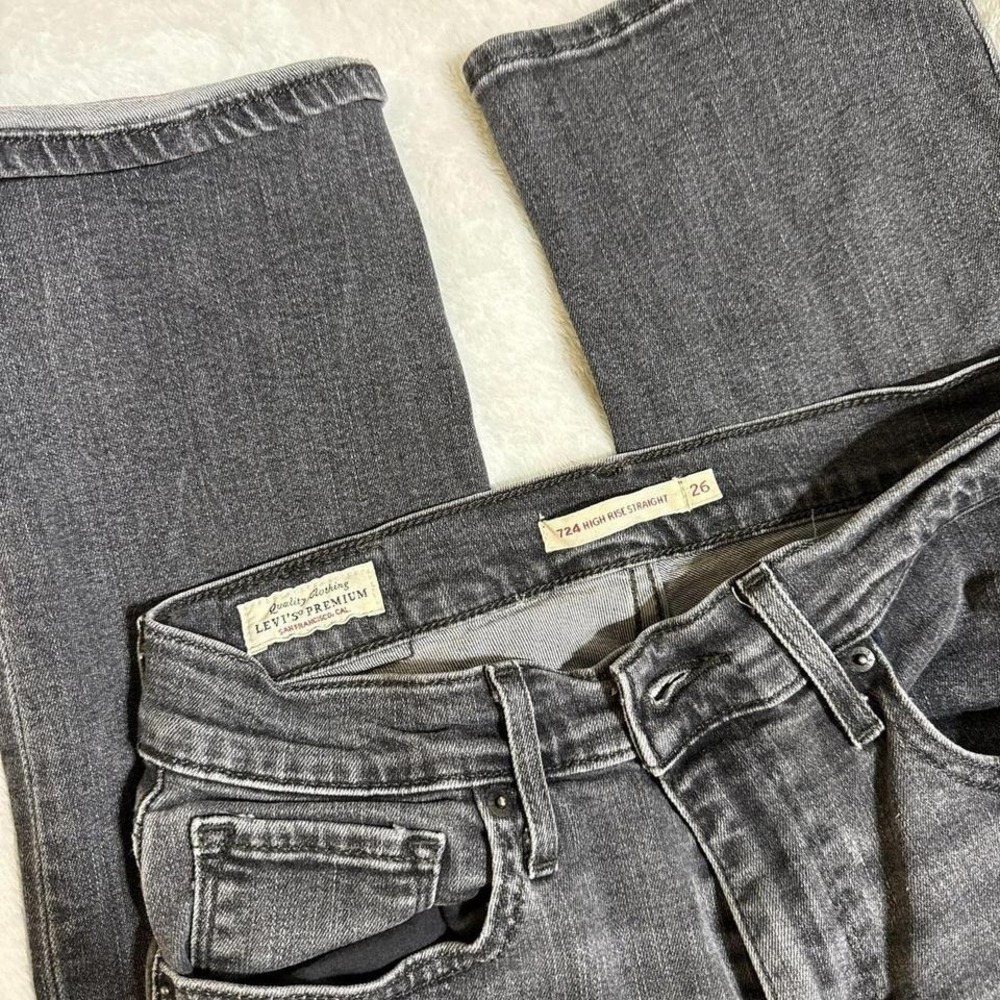 Levis Premium 724‎ High Rise Straight Jeans Gray Charcoal W26 L30 18883-0115